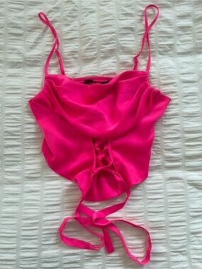 Silence and Noise Hot Pink Lace-Up Satin Cami Top XS